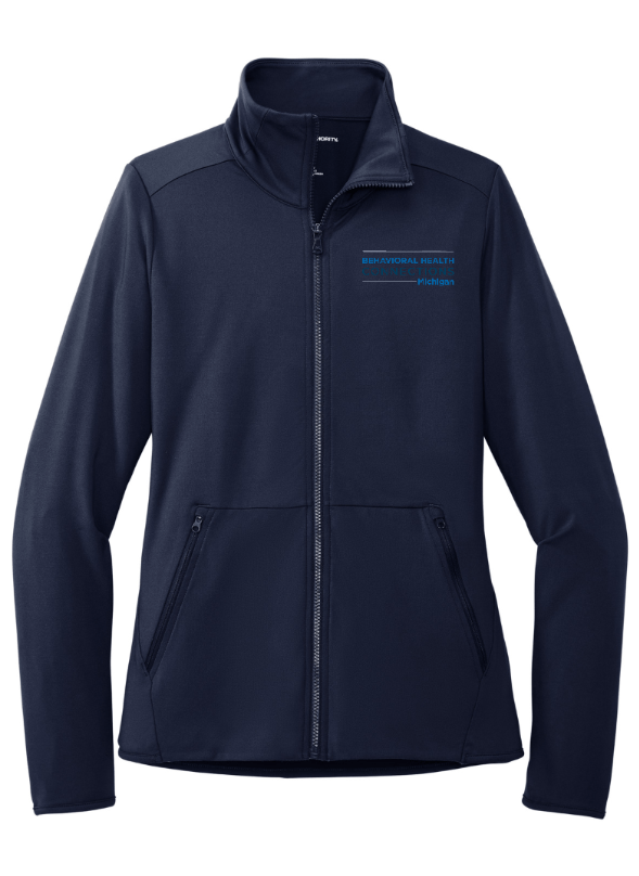 Custom Apparel - Screen Printing - BHC Michigan Holiday Apparel - Ladies Embroidered Stretch Fleece Full Zip (Navy / Pewter / Black) - BHC Michigan Holiday Apparel - 17011