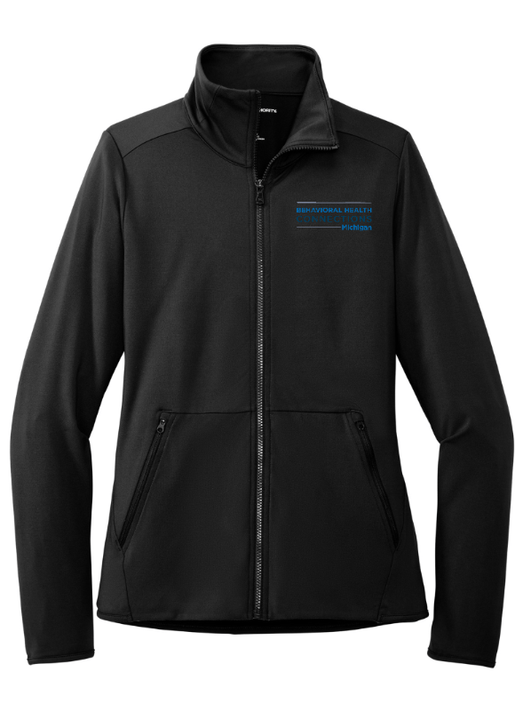 Custom Apparel - Screen Printing - BHC Michigan Holiday Apparel - Ladies Embroidered Stretch Fleece Full Zip (Navy / Pewter / Black) - BHC Michigan Holiday Apparel - 17011