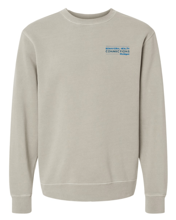 Custom Apparel - Screen Printing - BHC Michigan Holiday Apparel - Midweight Pigment Dyed Crewneck Sweatshirt (Pigment Cement / Pigment Black) - BHC Michigan Holiday Apparel - 17011