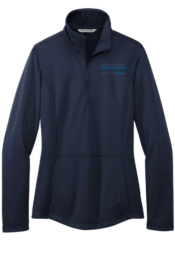 Custom Apparel - Screen Printing - BHC Michigan Holiday Apparel - Women's Embroidered Smooth Fleece 1/4 Zip (Graphite / Black / Navy) - BHC Michigan Holiday Apparel - 17011