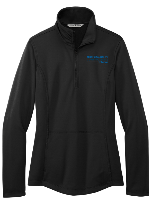 Custom Apparel - Screen Printing - BHC Michigan Holiday Apparel - Women's Embroidered Smooth Fleece 1/4 Zip (Graphite / Black / Navy) - BHC Michigan Holiday Apparel - 17011