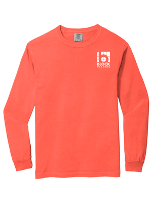 Custom Apparel - Screen Printing - Block Imaging - Embroidered Comfort Colors Heavyweight Long Sleeve T-Shirt (Hemp / Salmon / Navy) - Block