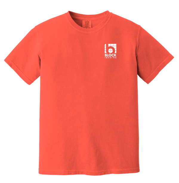 Custom Apparel - Screen Printing - Block Imaging - Embroidered Comfort Colors T-shirt (Salmon - Navy - Green) - Block