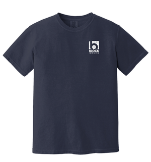 Custom Apparel - Screen Printing - Block Imaging - Embroidered Comfort Colors T-shirt (Salmon - Navy - Green) - Block