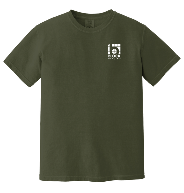 Custom Apparel - Screen Printing - Block Imaging - Embroidered Comfort Colors T-shirt (Salmon - Navy - Green) - Block