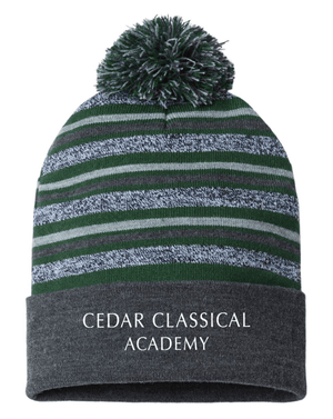 Custom Apparel - Screen Printing - Cedar Classical Academy - USA Made Striped Beanie - Cedar Classical - 16866
