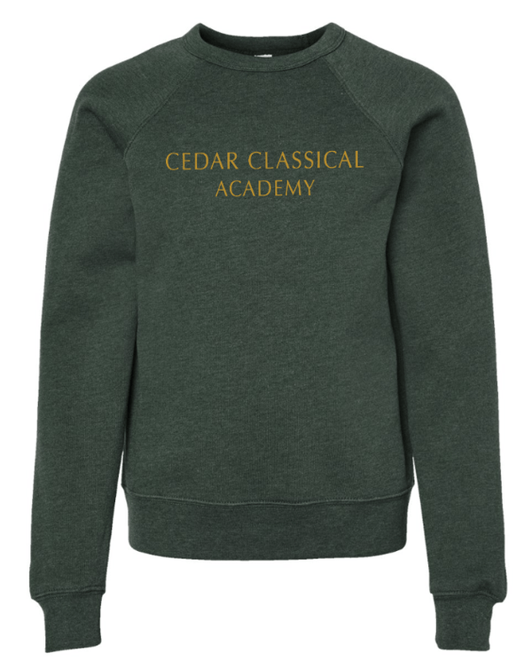 Custom Apparel - Screen Printing - Cedar Classical Academy - Youth Sponge Fleece Crewneck Sweatshirt - Cedar Classical - 16866