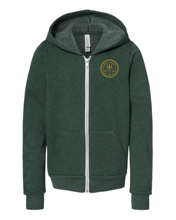 Custom Apparel - Screen Printing - Cedar Classical Academy - Youth Zip Up Hoodie (Circle Logo) - Cedar Classical - 16866