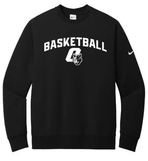 Custom Printed Apparel | CMS Basketball | Adult Unisex Black Nike Club Fleece Sleeve Swoosh Crew "White Logo" - CMS Basketball - 18871