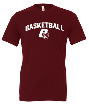 Custom Printed Apparel | CMS Basketball | Adult Unisex T-Shirt "White Logo" (Dark Grey/Maroon) - CMS Basketball - 18871