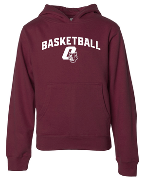 Custom Printed Apparel | CMS Basketball | Youth Maroon Midweight Hoodie "White Logo" - CMS Basketball - 18871