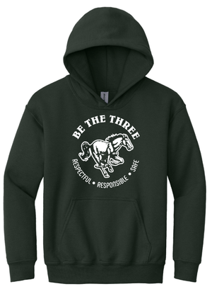 Custom Printed Apparel | Coopersville "Be The Three" Fall 2025 - Youth Forest Green Hoodie Word Design - Coopersville "Be The Three" F25 - 18612