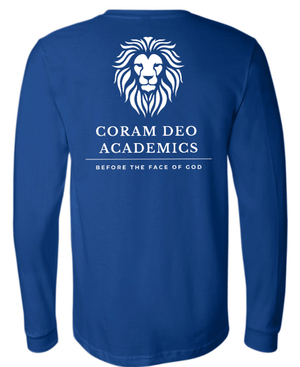 Custom Printed Apparel | Coram Deo Fall 2025 - Adult Long Sleeve Tee (Royal/Maroon) - Coram Deo Fall 2025 - 18452