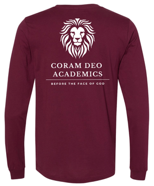 Custom Printed Apparel | Coram Deo Fall 2025 - Adult Long Sleeve Tee (Royal/Maroon) - Coram Deo Fall 2025 - 18452