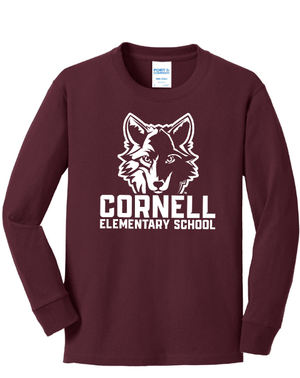 Custom Apparel - Screen Printing - Cornell Fall/Winter - Youth Long Sleeve Cotton T-Shirt (Dark Grey / Maroon) - Cornell Fall/Winter - 16694