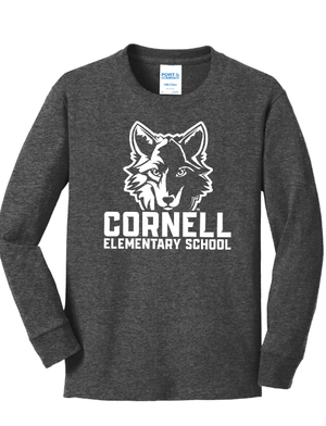 Custom Apparel - Screen Printing - Cornell Fall/Winter - Youth Long Sleeve Cotton T-Shirt (Dark Grey / Maroon) - Cornell Fall/Winter - 16694