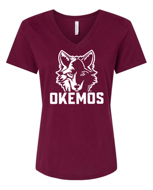 Custom Printed Apparel | Cornell Winter 2025 - Women's V - Neck T-Shirt (Maroon/Dark Grey) - Cornell Winter 2025 - 18595