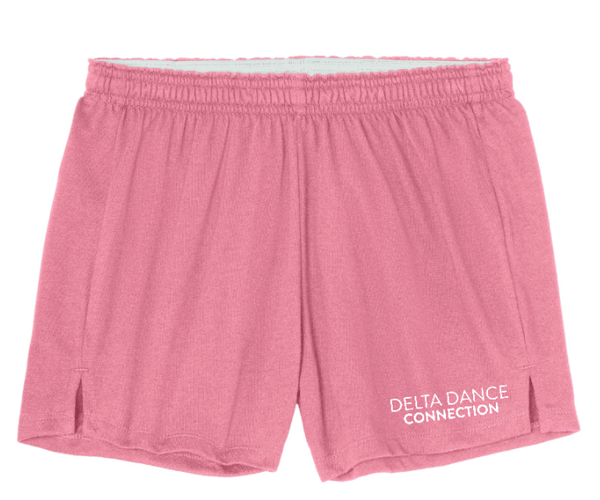 Custom Printed Apparel | Delta Dance Connection Fall 2025 - Women's Jersey Knit Squad Shorts Text Design (Pink/Black) - Delta Dance F25 - 18488