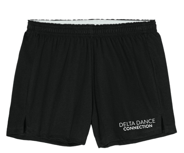 Custom Printed Apparel | Delta Dance Connection Fall 2025 - Women's Jersey Knit Squad Shorts Text Design (Pink/Black) - Delta Dance F25 - 18488