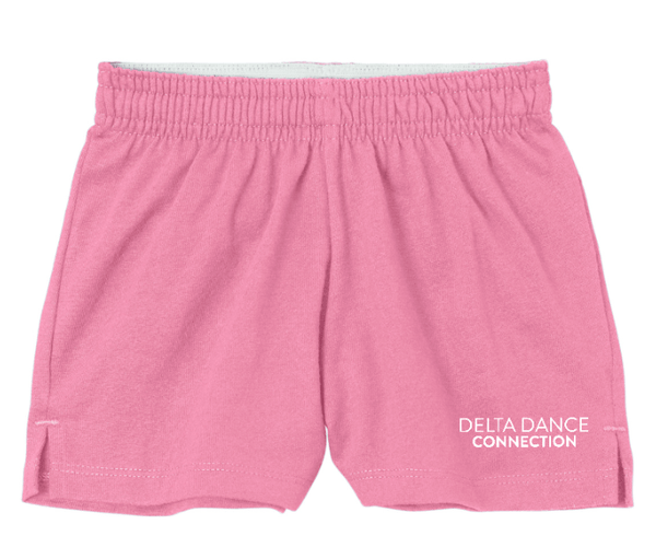 Custom Printed Apparel | Delta Dance Connection Fall 2025 - Youth Jersey Knit Squad Shorts Text Design (Pink/Black) - Delta Dance F25 - 18488