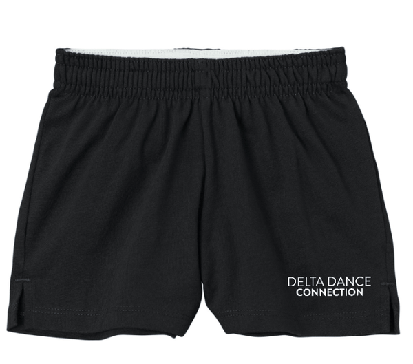 Custom Printed Apparel | Delta Dance Connection Fall 2025 - Youth Jersey Knit Squad Shorts Text Design (Pink/Black) - Delta Dance F25 - 18488