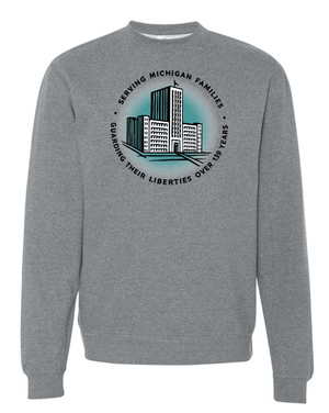 Custom Printed Apparel | Detroit Free Press 2025 | Adult Unisex Gunmetal Heather Crewneck "Old Free Press Design" - Detroit Free Press 25 - 18722