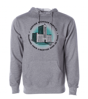 Custom Printed Apparel | Detroit Free Press 2025 | Adult Unisex Gunmetal Heather Hoodie "Old Free Press Design" - Detroit Free Press 25 - 18722