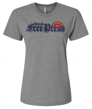 Custom Printed Apparel | Detroit Free Press 2025 | Women's Relaxed Dark Heather Grey T-Shirt "Free Press Sunny Design" - Detroit Free Press 25 - 18722