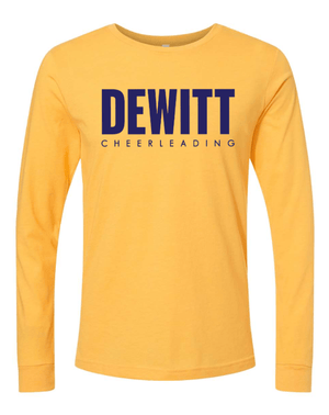 Custom Apparel - Screen Printing - DeWitt Jr. Panthers Competitive Cheer - Adult Unisex Long Sleeve T-Shirt ~ Gold / Grey ~ - DeWitt Jr. Panthers Competitive Cheer - 17099