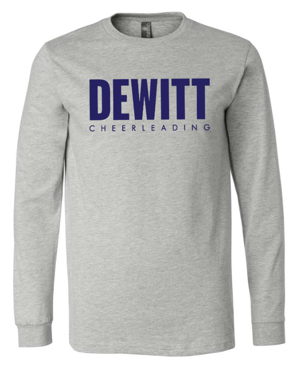 DeWitt Jr. Panthers Competitive Cheer - Adult Unisex Long Sleeve T-Shirt ~ Gold / Grey ~