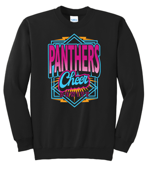 Custom Printed Apparel | DMS Competitive Cheer 2025 | Adult Unisex Black Crewneck "Retro Cheer Design" - DMS Comp Cheer 25 - 18782