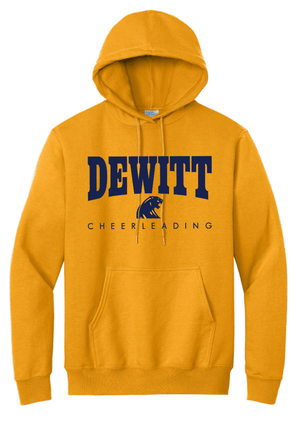 Custom Printed Apparel | DMS Competitive Cheer 2025 | Adult Unisex Hoodie "Blue/Gold Dewitt Design" (Gold/Athletic Heather)) - DMS Comp Cheer 25 - 18782