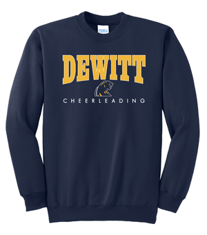 Custom Printed Apparel | DMS Competitive Cheer 2025 | Adult Unisex Navy Crewneck "Gold/White Dewitt Design" - DMS Comp Cheer 25 - 18782