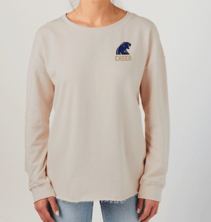 Custom Printed Apparel | DMS Competitive Cheer 2025 | Women's Beige Oversized Crewneck "Panther Head Design" - DMS Comp Cheer 25 - 18782