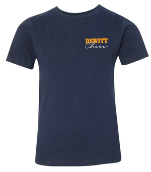 Custom Printed Apparel | DMS Competitive Cheer 2025 | Youth Navy T-Shirt "Cursive Cheer Design" - DMS Comp Cheer 25 - 18782