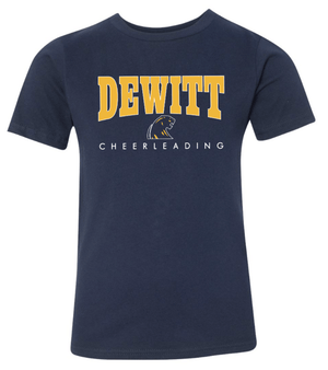 Custom Printed Apparel | DMS Competitive Cheer 2025 | Youth Navy T-Shirt "Gold/White Dewitt Design" - DMS Comp Cheer 25 - 18782