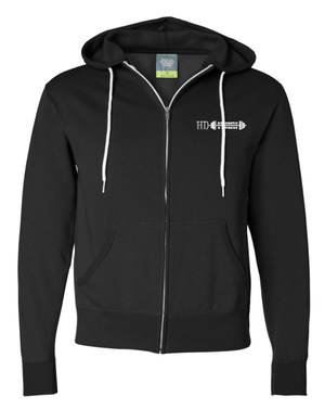 Custom Apparel - Screen Printing - Doghouse Gym + HD Strength & Fitness - Lightweight Full Zip Hoodie *Black / Charcoal* - Doghouse Gym - 17274