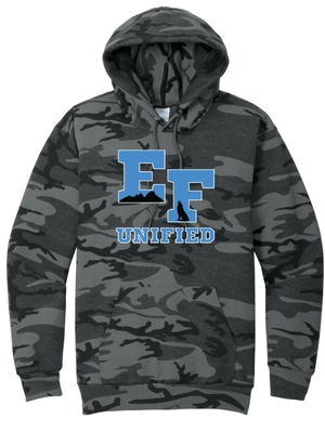 Custom Printed Apparel | EFHS Unified Sports Fall 2025 - Adult Black Heather Camo Hooded Sweatshirt - EFHS Unified Sports F 25 - 18350