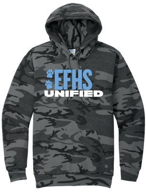 Custom Printed Apparel | EFHS Unified Sports Fall 2025 - Adult Black Heather Camo Hooded Sweatshirt - EFHS Unified Sports F 25 - 18350
