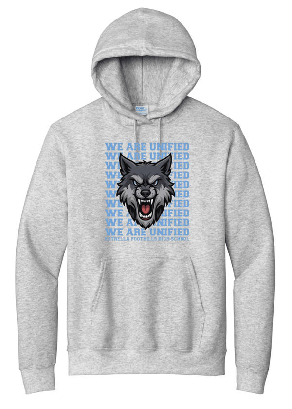 Custom Printed Apparel | EFHS Unified Sports Fall 2025 - Design 1 Adult Ash Hooded Sweatshirt - EFHS Unified Sports F 25 - 18350