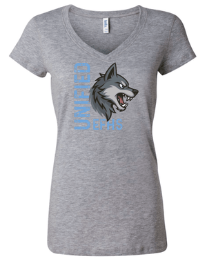 Custom Printed Apparel | EFHS Unified Sports Fall 2025 - Women's Athletic Heather V - Neck Tee - EFHS Unified Sports F 25 - 18350