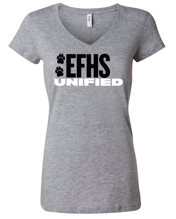 Custom Printed Apparel | EFHS Unified Sports Fall 2025 - Women's V - Neck Tee (Athletic Heather/Black) - EFHS Unified Sports F 25 - 18350
