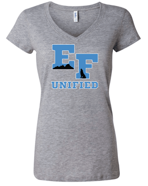 Custom Printed Apparel | EFHS Unified Sports Fall 2025 - Women's V - Neck Tee (Athletic Heather/Black) - EFHS Unified Sports F 25 - 18350