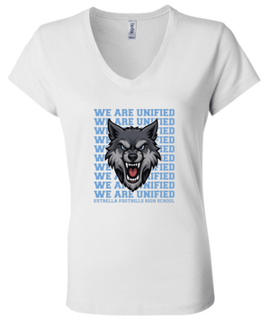Custom Printed Apparel | EFHS Unified Sports Fall 2025 - Women's White V - Neck Tee - EFHS Unified Sports F 25 - 18350