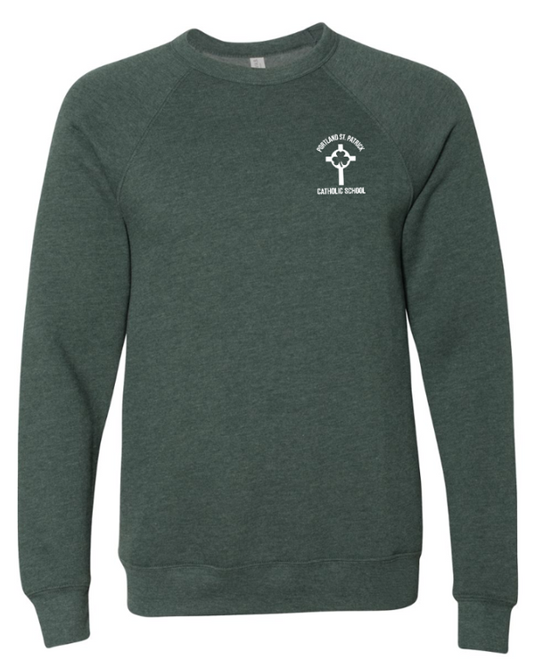 St. Patrick's Shamrocks - Fleece Raglan Crewneck Sweatshirt  -- Forest Green / Grey