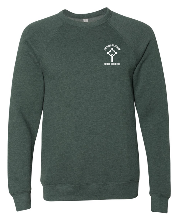 St. Patrick Winter Spirit Wear - Adult Fleece Raglan Crewneck Sweatshirt (Grey / Forest)