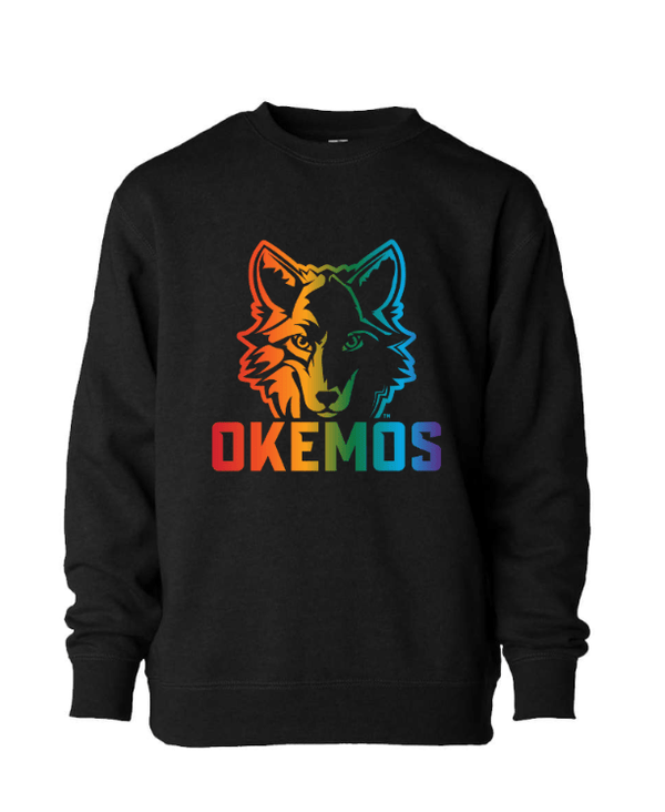 Custom Printed Apparel | FULFILLMENT | Okemos Wolves - Youth & Adult Black Rainbow Wolf Crewneck Sweatshirt - Okemos Public Schools