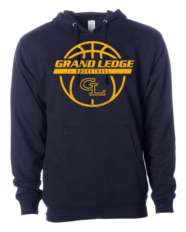 Custom Apparel - Screen Printing - Grand Ledge Basketball - Navy Midweight Hoodie - Grand Ledge Basketball - 17171