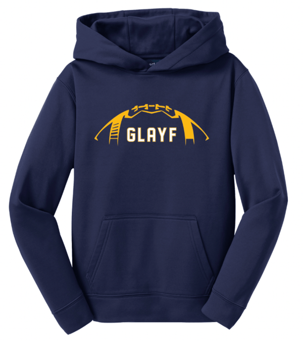 Custom Printed Apparel | Grand Ledge Youth Football - Youth Navy Fleece Hooded Sweatshirt (Name & Number Required) - Grand Ledge Youth Football - 18460