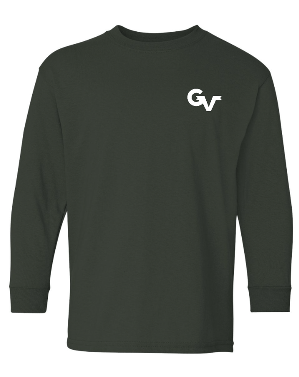 Custom Apparel - Screen Printing - Grand Valley Livestock - Heavy Cotton Youth Long Sleeve Tee (Black / Forest Green) - Grand Valley Livestock - 17568